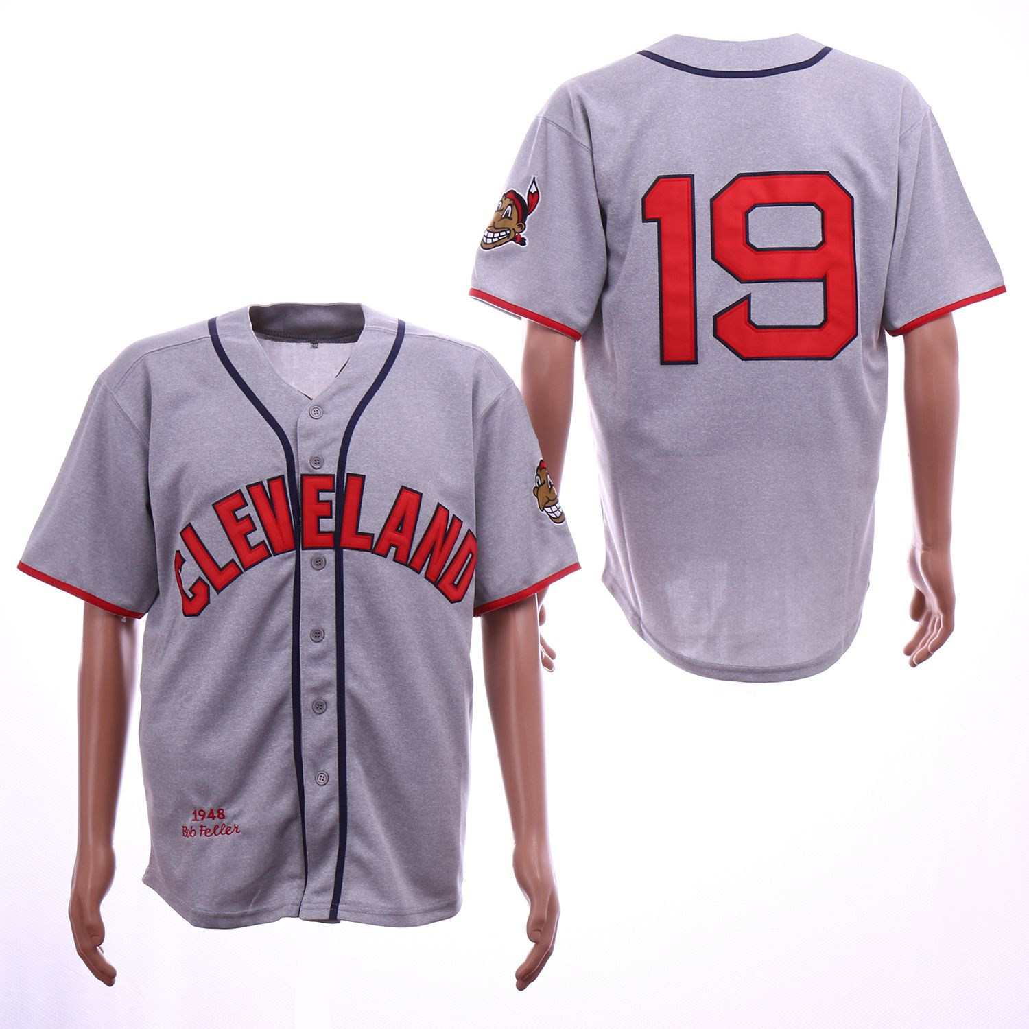 Men Cleveland Indians #19 No name Throwback 1948 MLB Jerseys->cleveland indians->MLB Jersey